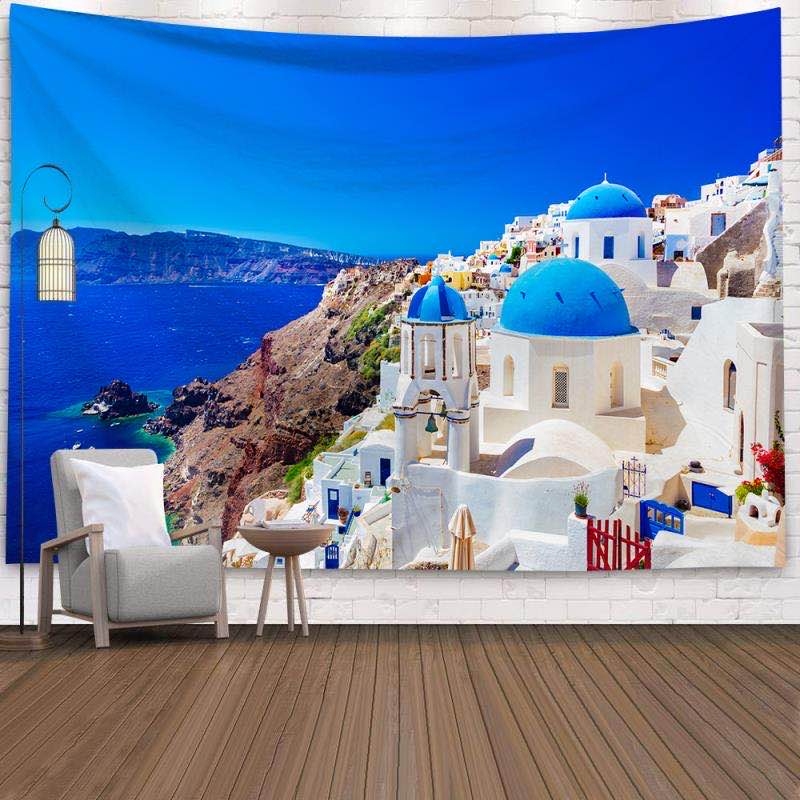 Wall Scroll Tapestry - Permadani Pemandangan Santorini Yunani Gereja Kubah