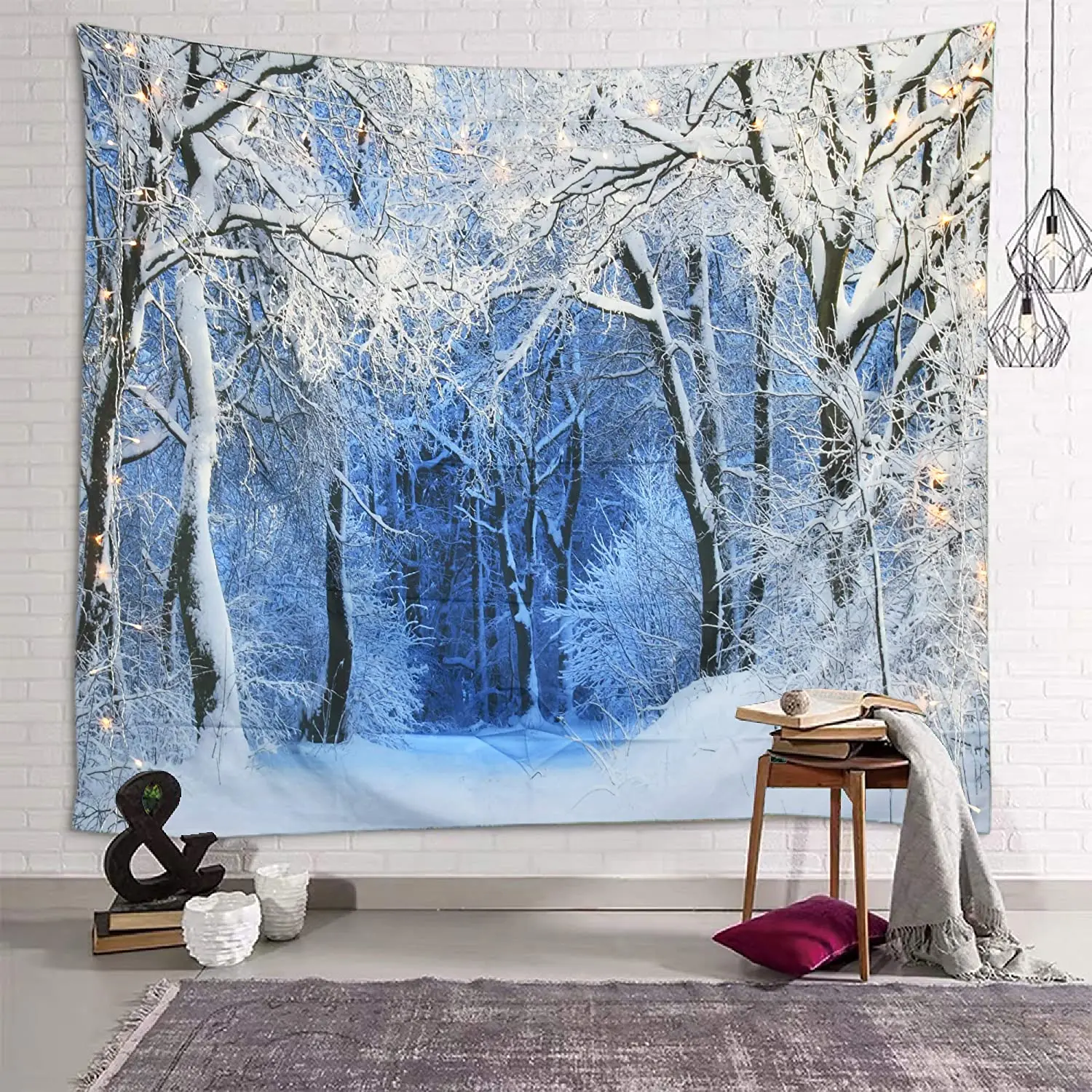 Wall Scroll Tapestry - Permadani natal gantungan dinding alam putih