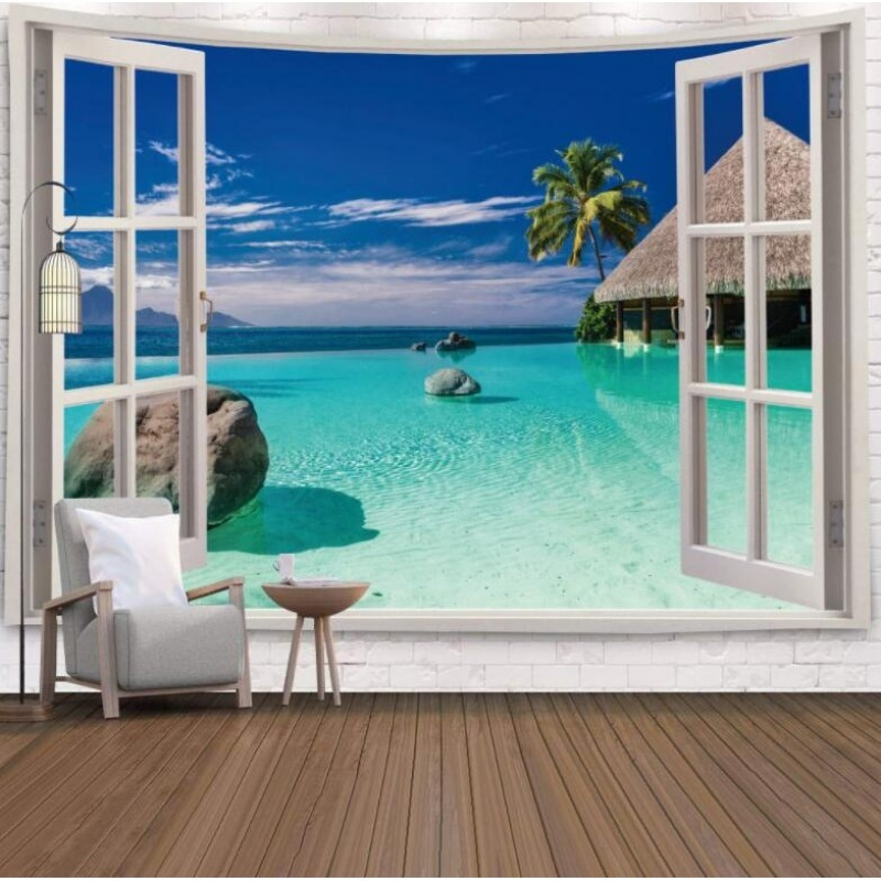 Permadani Pemandangan Santorin - Wall Scroll Tapestry ulasan dan harga